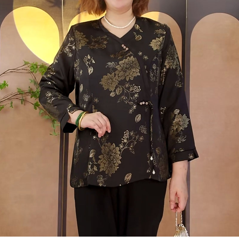 5587长袖高端大码女装遮肚显瘦上衣秋季新款中年妈妈上衣遮肚宽松