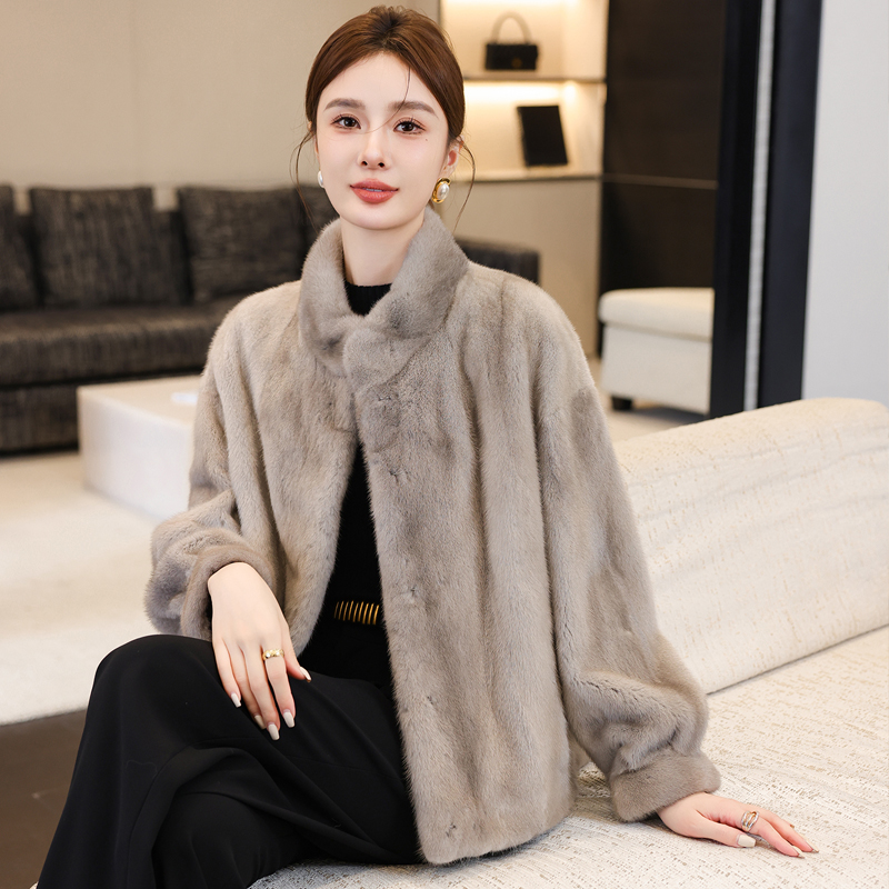 海宁皮草水貂毛外套女冬洋气妈妈整貂裘皮天鹅绒貂皮大衣短款高端