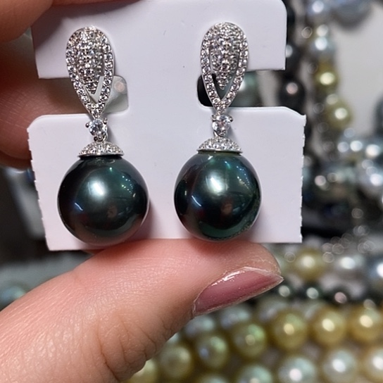 海水珍珠耳饰银S925镶嵌12