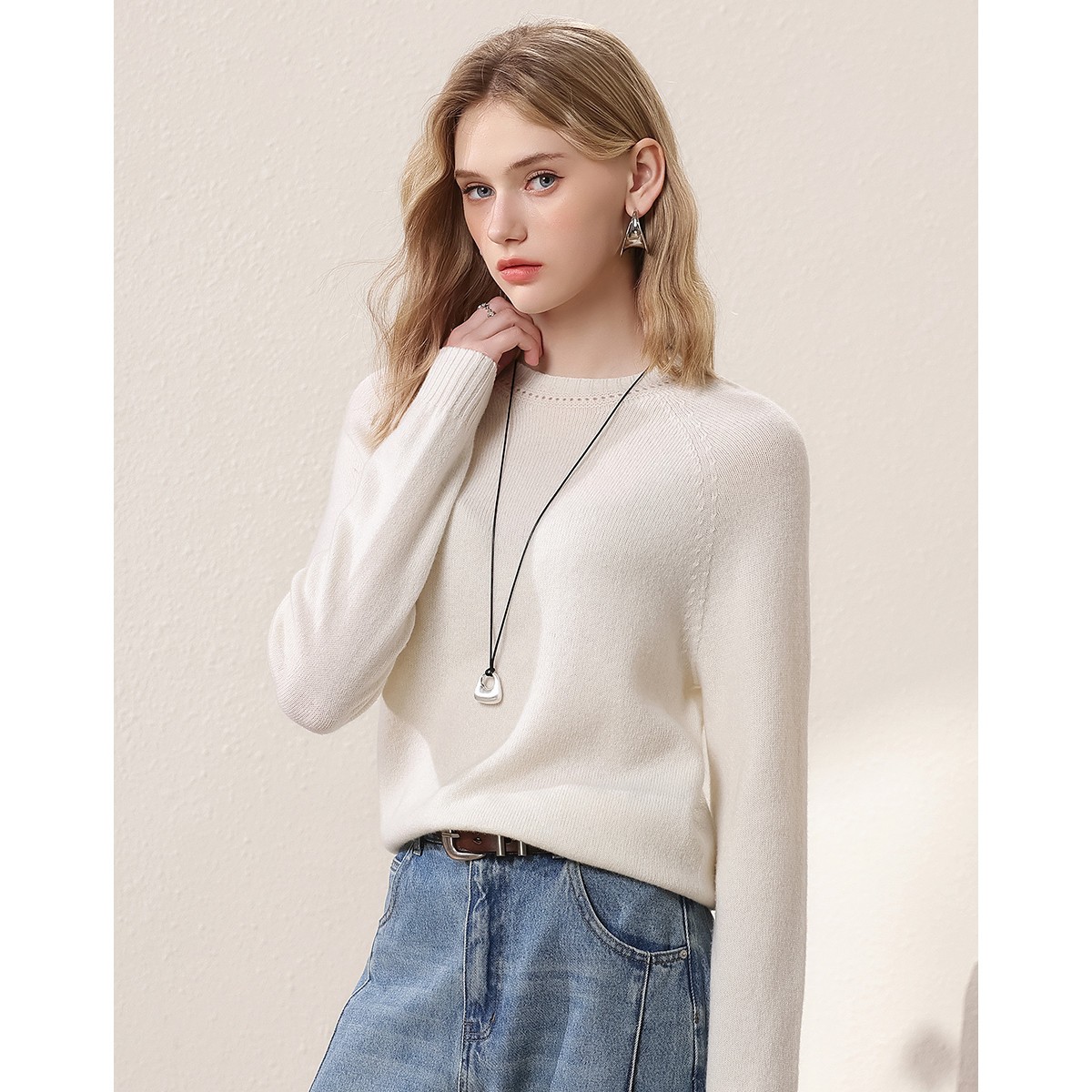 【赛兔】含山羊绒羊毛衫女百搭纯色基础羊毛衫543255010【专属】