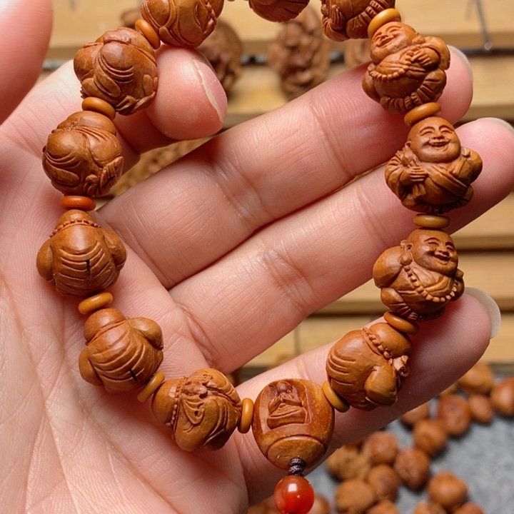 桃核手工雕刻弥勒手串