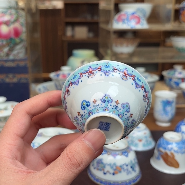 陶摆件斗彩折腰杯杯杯杯