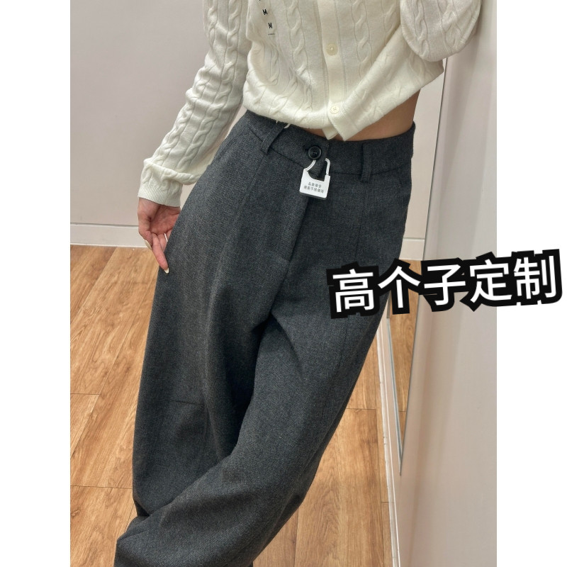 180高个子175加长灰色毛呢弯刀裤女秋冬加厚宽松显瘦休闲裤拖地裤