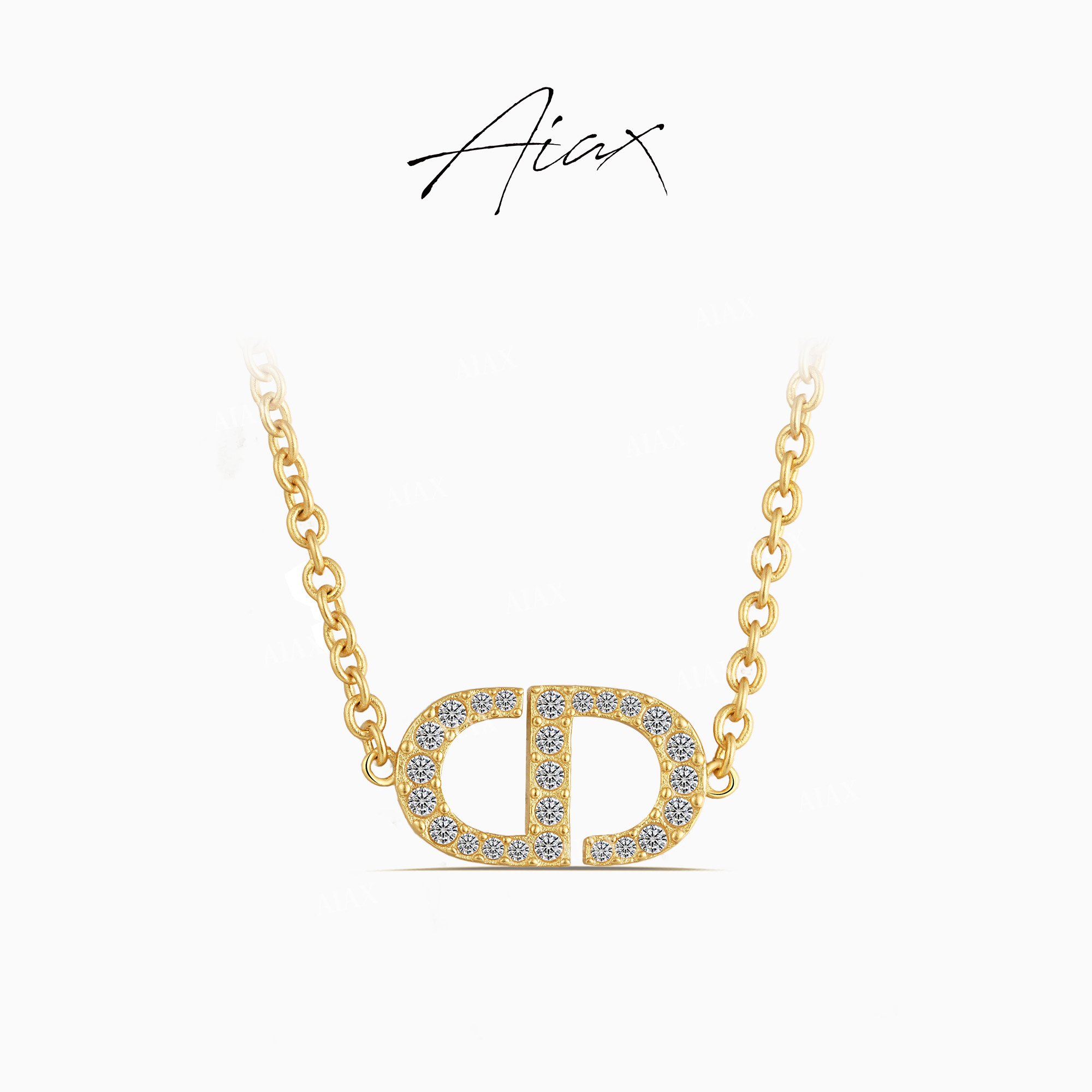 AIAX 镀K金 轻奢气质时尚百搭设计感镶嵌经典字母项链TSJ9628