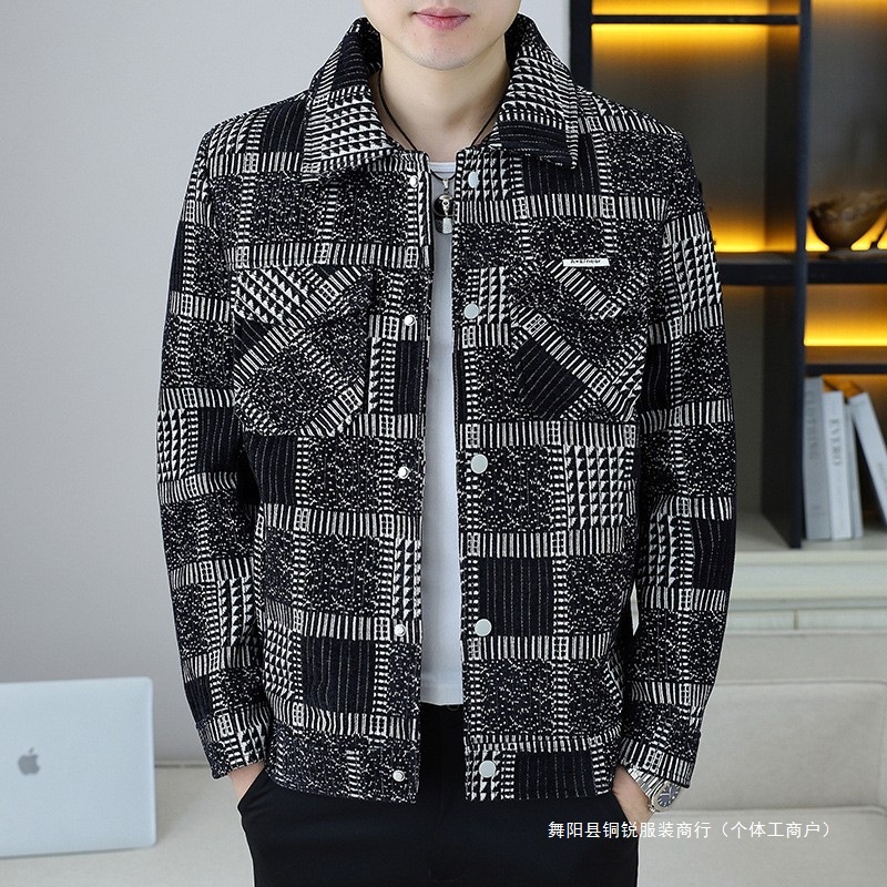 格子长袖衬衫男夹克韩版潮流潮牌休闲秋季新款帅气翻领衬衣外套潮