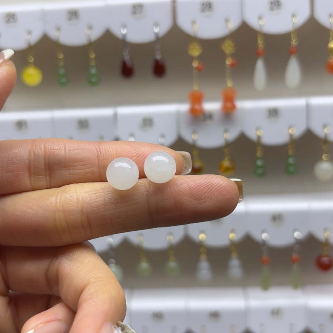 和田玉银S925镶嵌耳饰