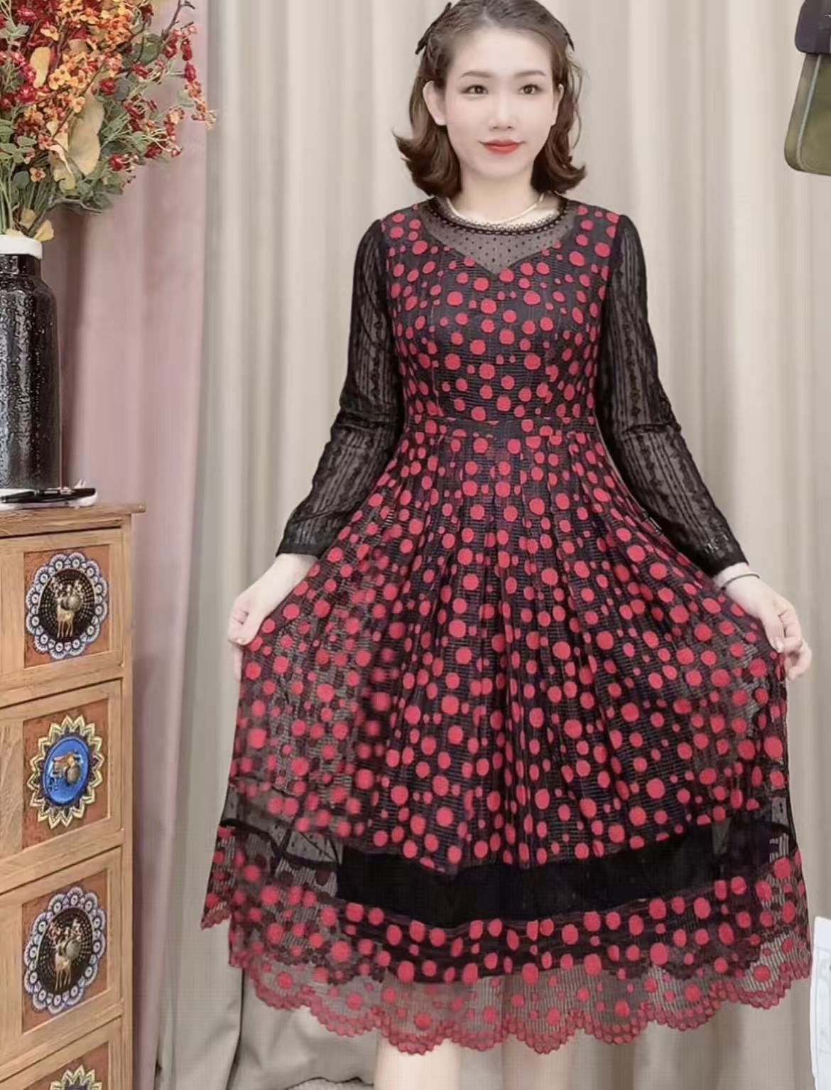  S 721#时尚宽松收腰显瘦连衣裙妈妈装百搭