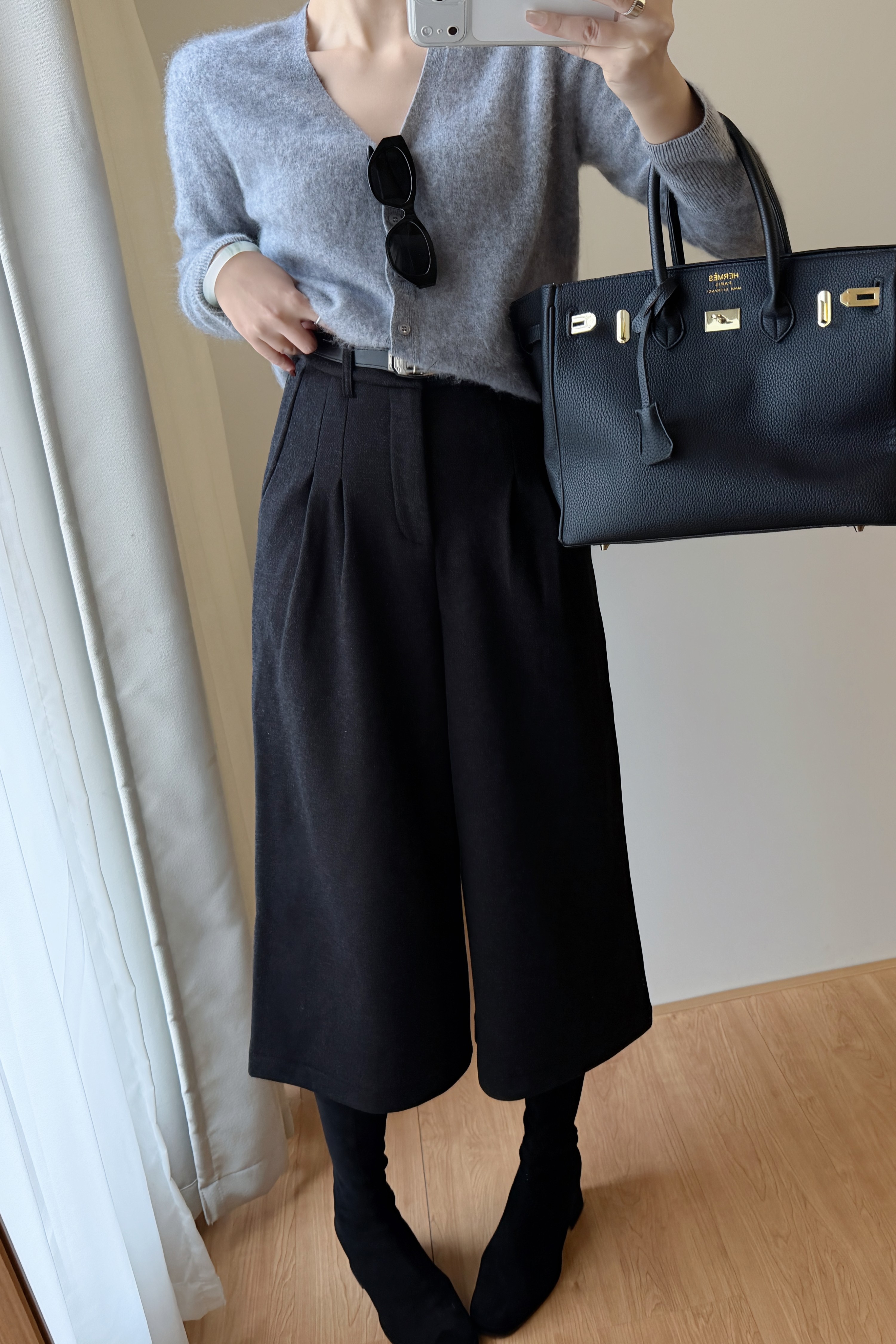 JM99832韩系温柔极简风新宽松显瘦直筒毛呢八分阔腿休闲裤女