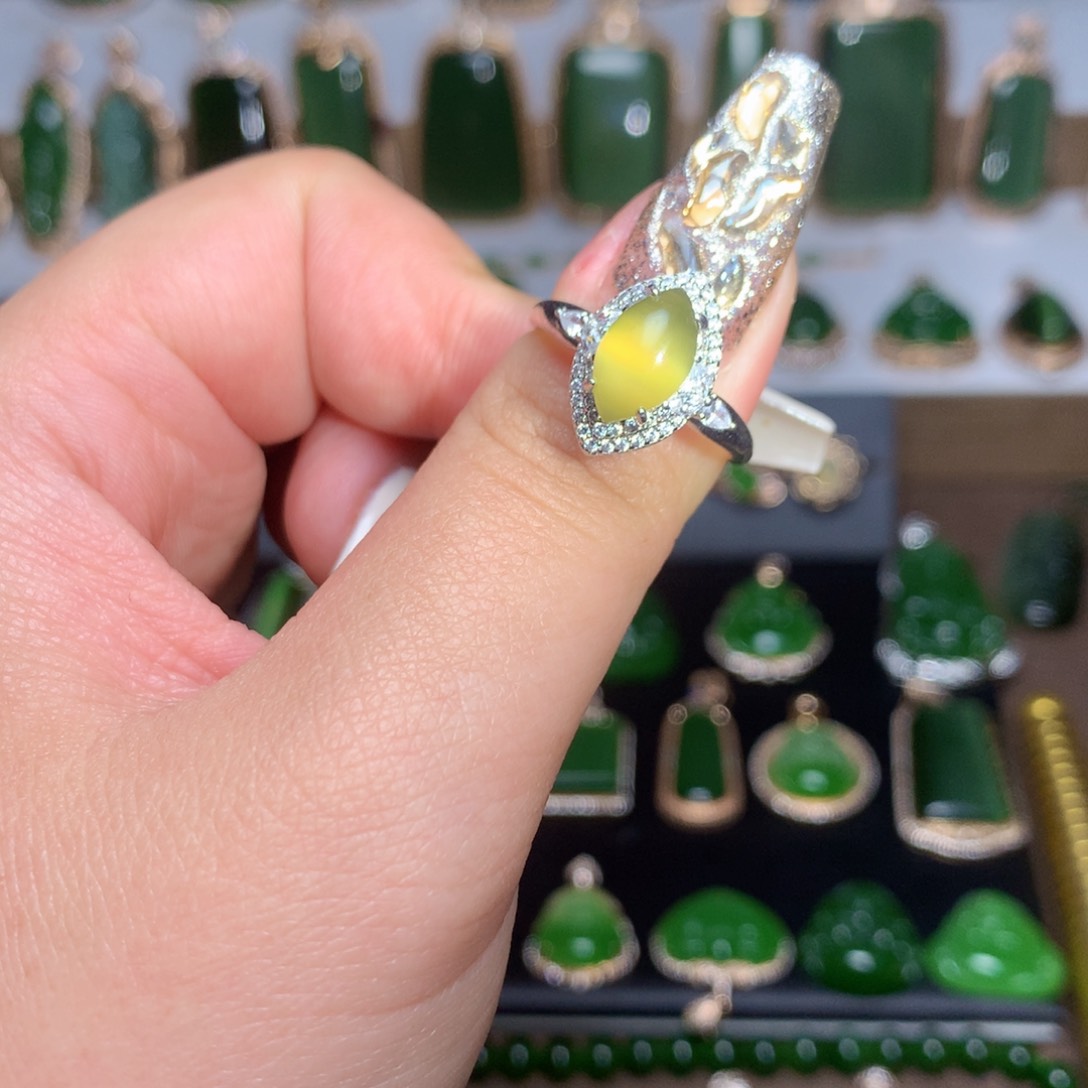 和田玉（碧玉）戒指银S925镶嵌