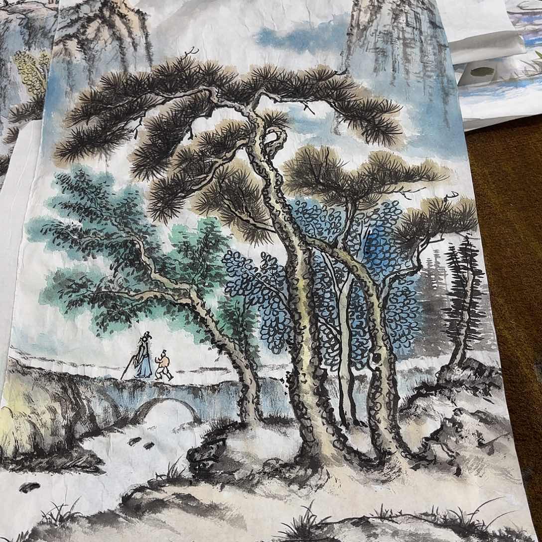 国画四尺四开花鸟童