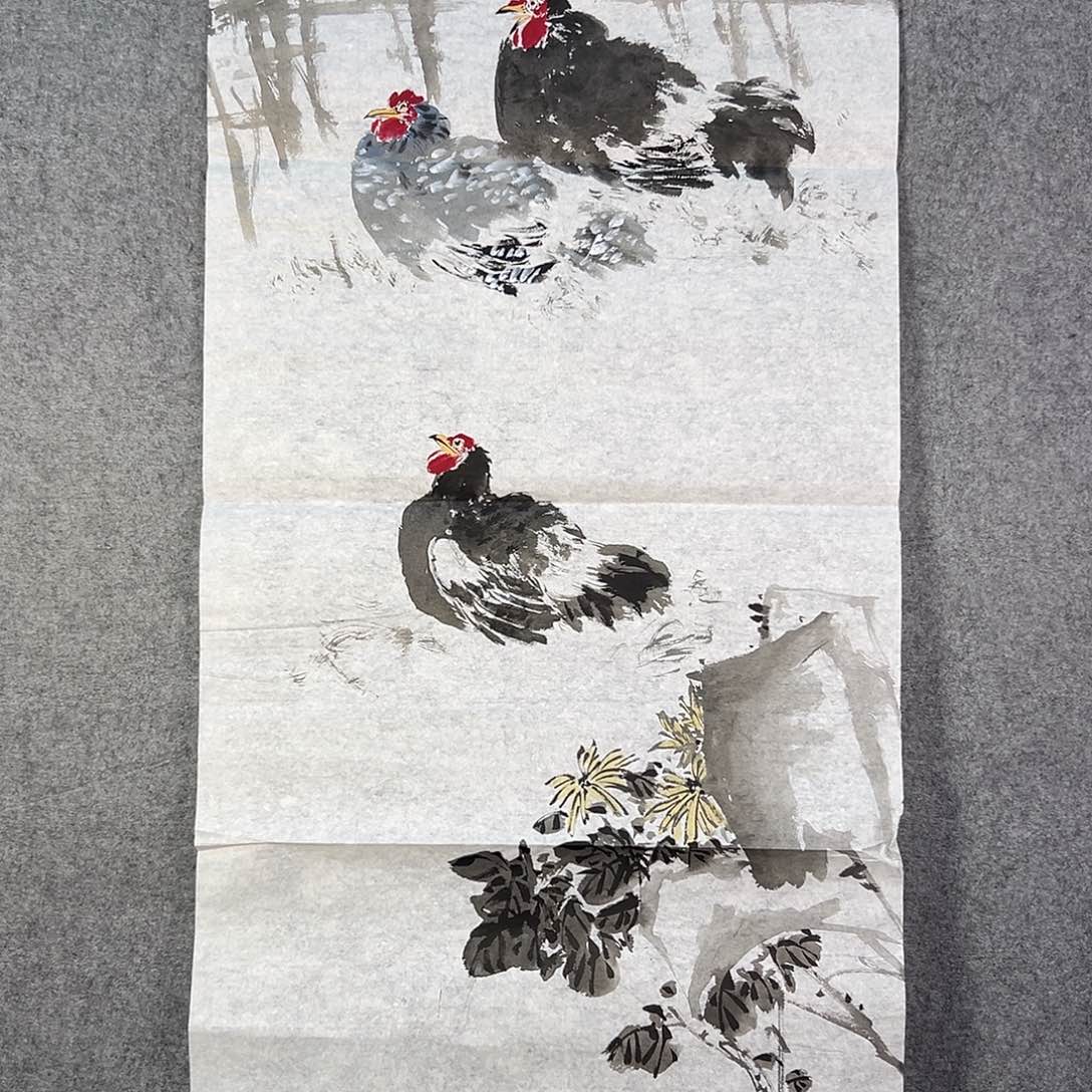 国画458 花鸟在树丛的顶端鸣叫叫声