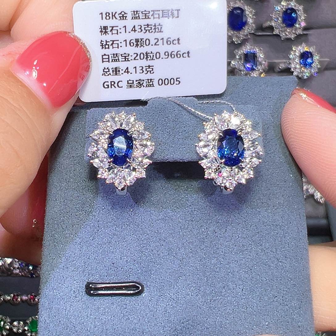 蓝宝石耳饰18K金镶嵌