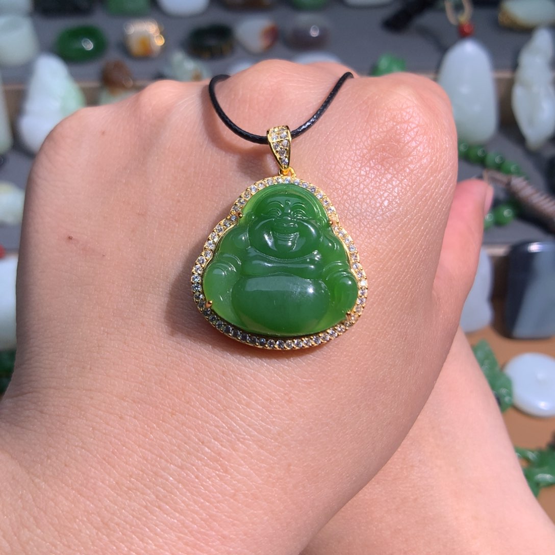 和田玉颈饰银S925镀金镶嵌