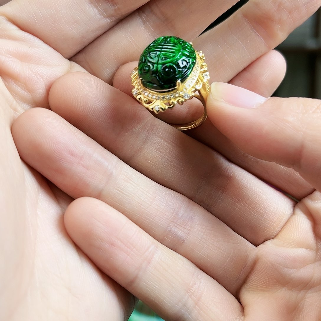 翡翠戒指银S925镶嵌戒指