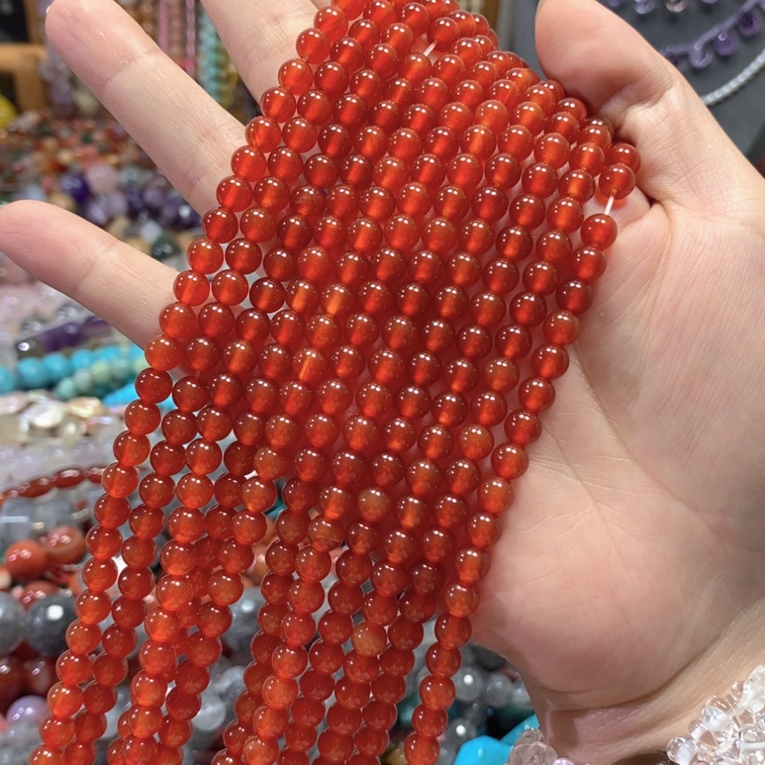 玛瑙/玉髓未镶嵌珠宝半成品A级红玛瑙一条卡6mm