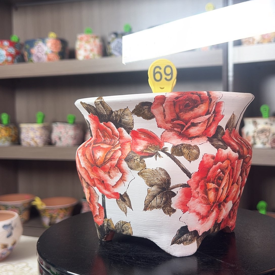 手绘陶瓷花盆口16高13.5