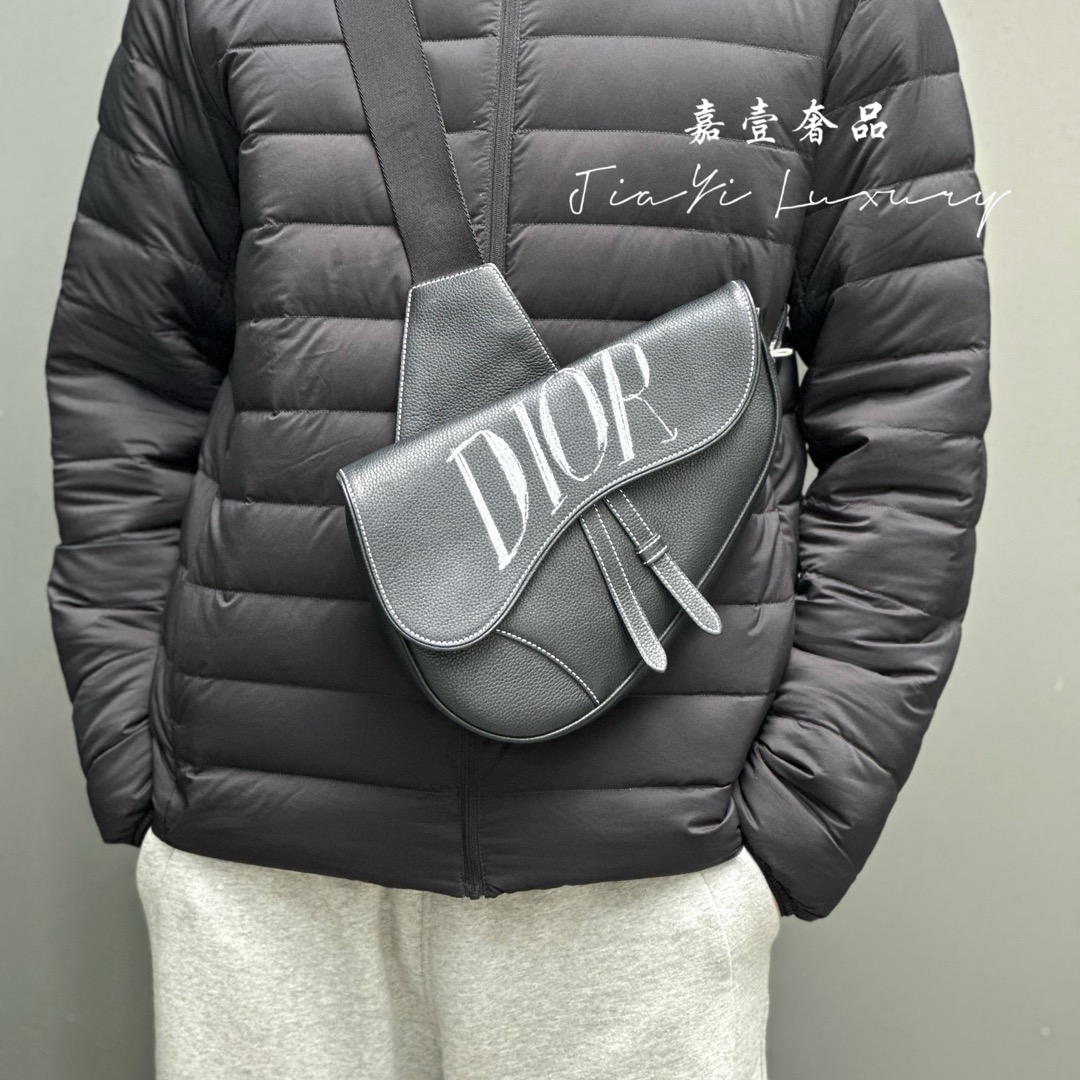全新未使用 DIOR/迪奥 嘉壹/99新(6656)粒面牛皮革马鞍包胸包