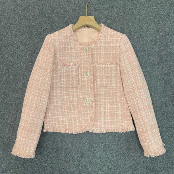 S-XXL南油秋冬设计感减龄粉色流苏小香风显白外套XF85