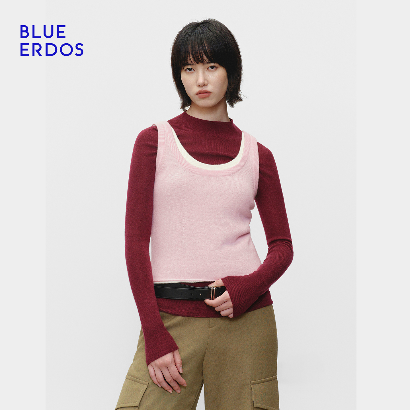 【孙千同款】BLUE ERDOS 25秋冬流光风圆领羊毛羊绒背心B2256E001