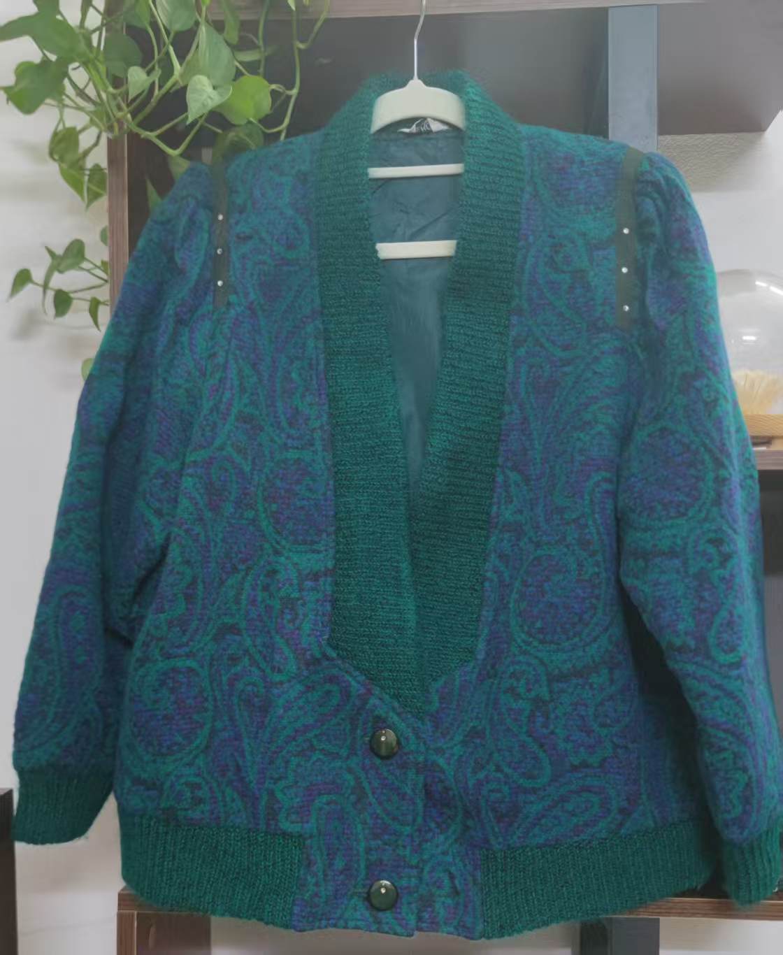 古着百搭短款女士冬季时尚短外套针织民族风绿色国风