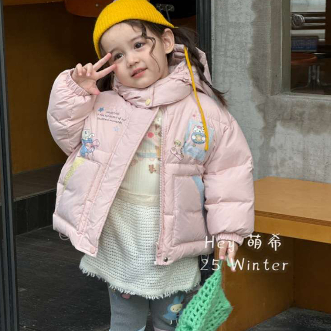现货冬季卡通女童加厚三防内里棉服外套洋气高级女宝粉色可爱女孩