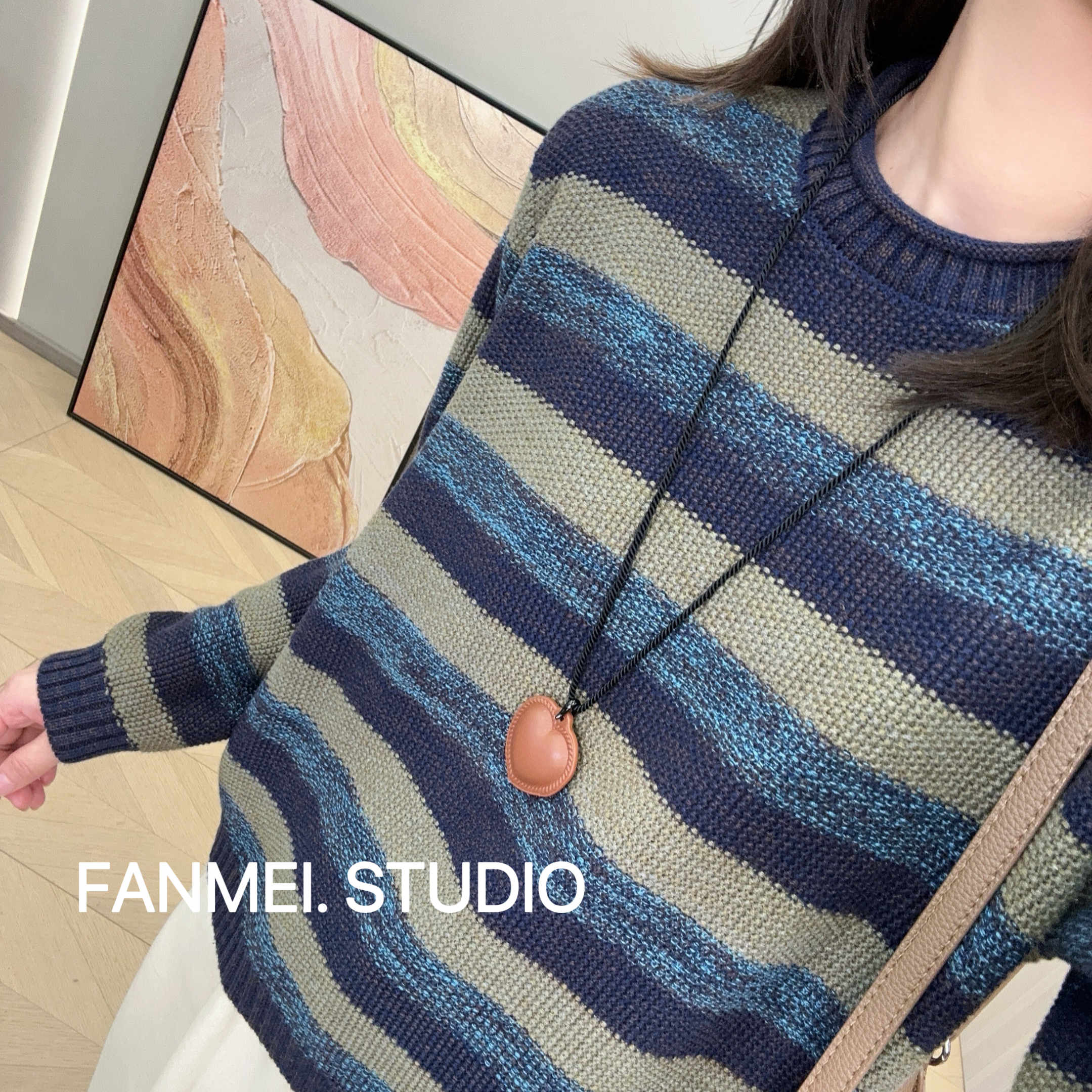 条纹棉线加厚针织衫长袖半高领毛衣2025秋冬新款女装宽松显瘦上衣