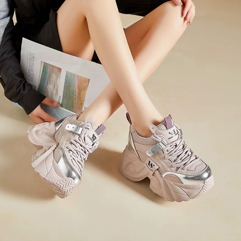 【冬季皮面款】厚底老爹鞋女2025年新款皮面小个子百搭休闲运动鞋