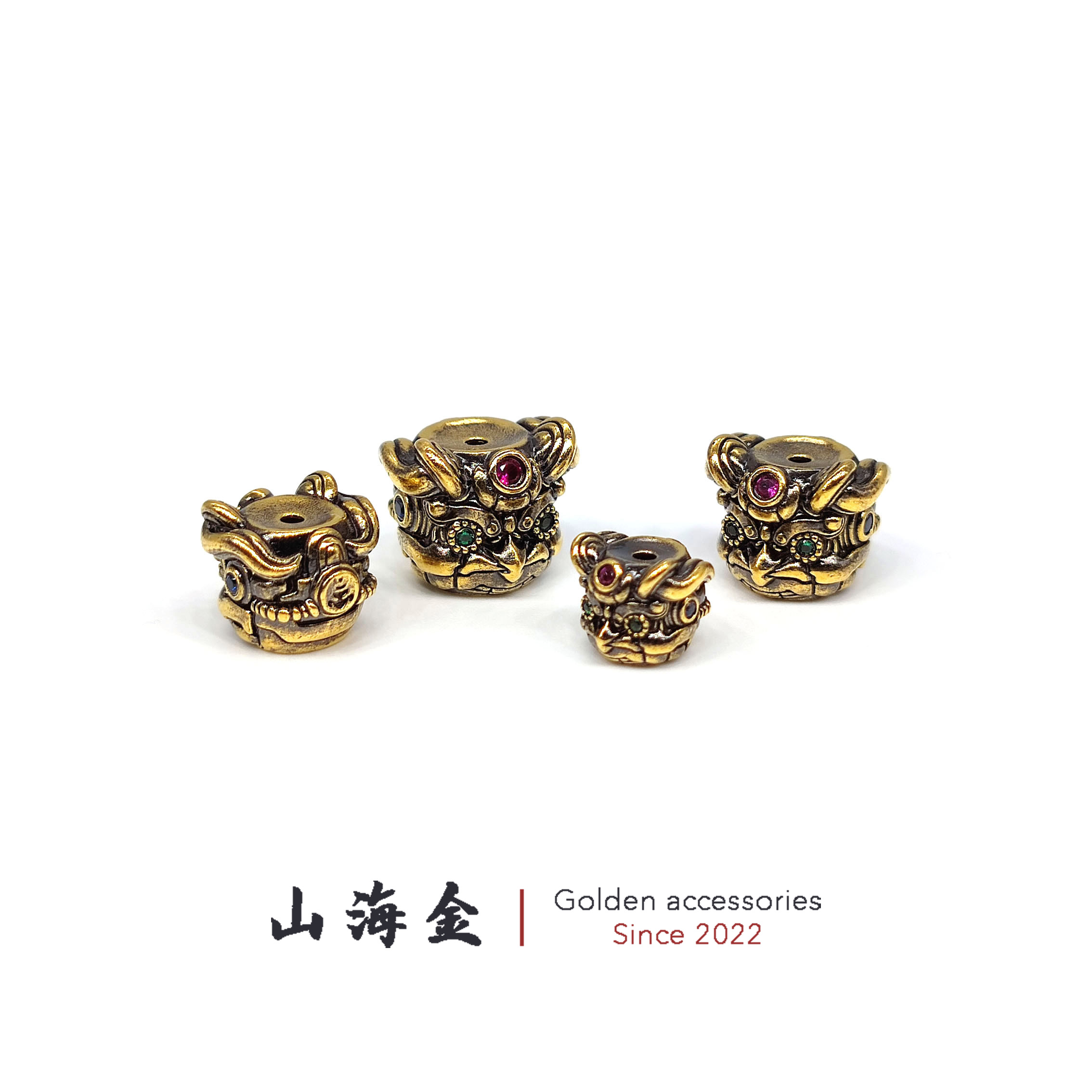 山海金 24K黄金999足金机械大鹏鸟隔珠顶珠赛博朋克风手串DIY配饰