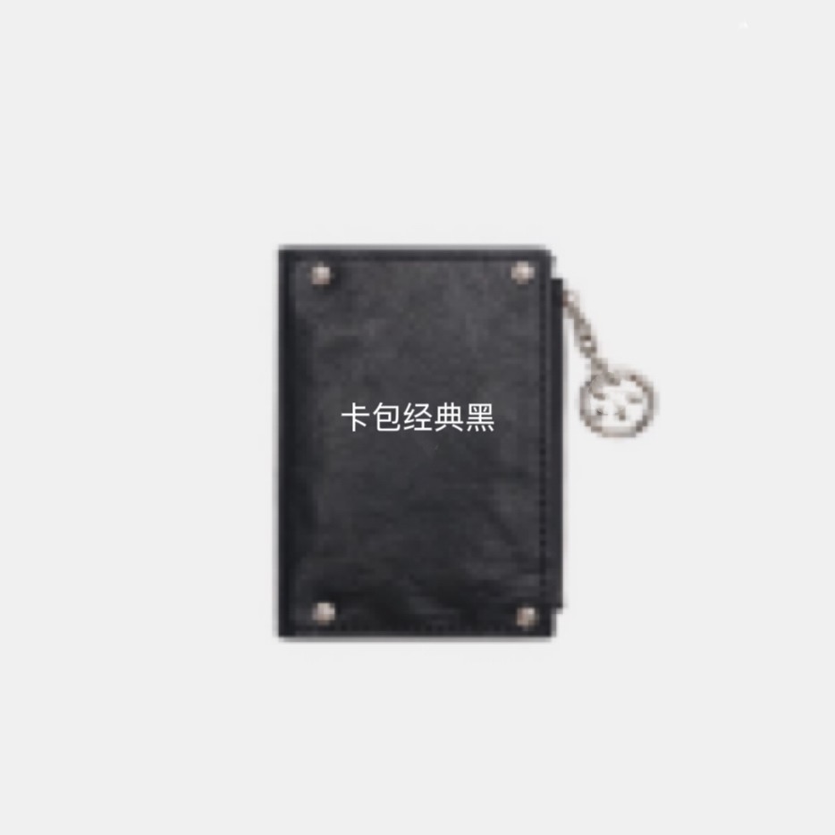 r66钱包褶皱多功能长款钱包翻盖无性别风黑色小卡包格子