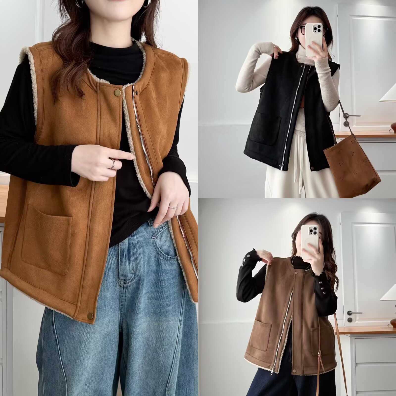 大码时尚都市风貌女女士复古工装无袖马夹短款加厚女士马甲