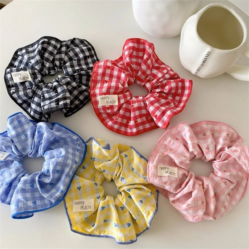 简约爱心波点大肠圈时尚格子设计头绳洋气少女扎马尾气质发绳皮套