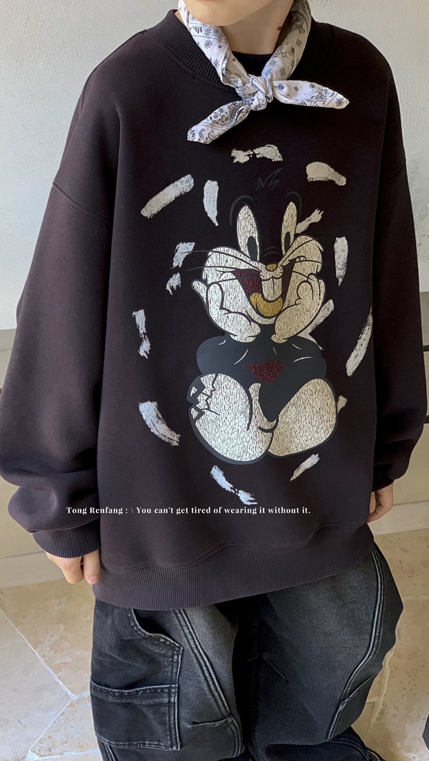 TRF-25666 童装25秋冬一体绒中大童加绒字母简潮卡通卫衣