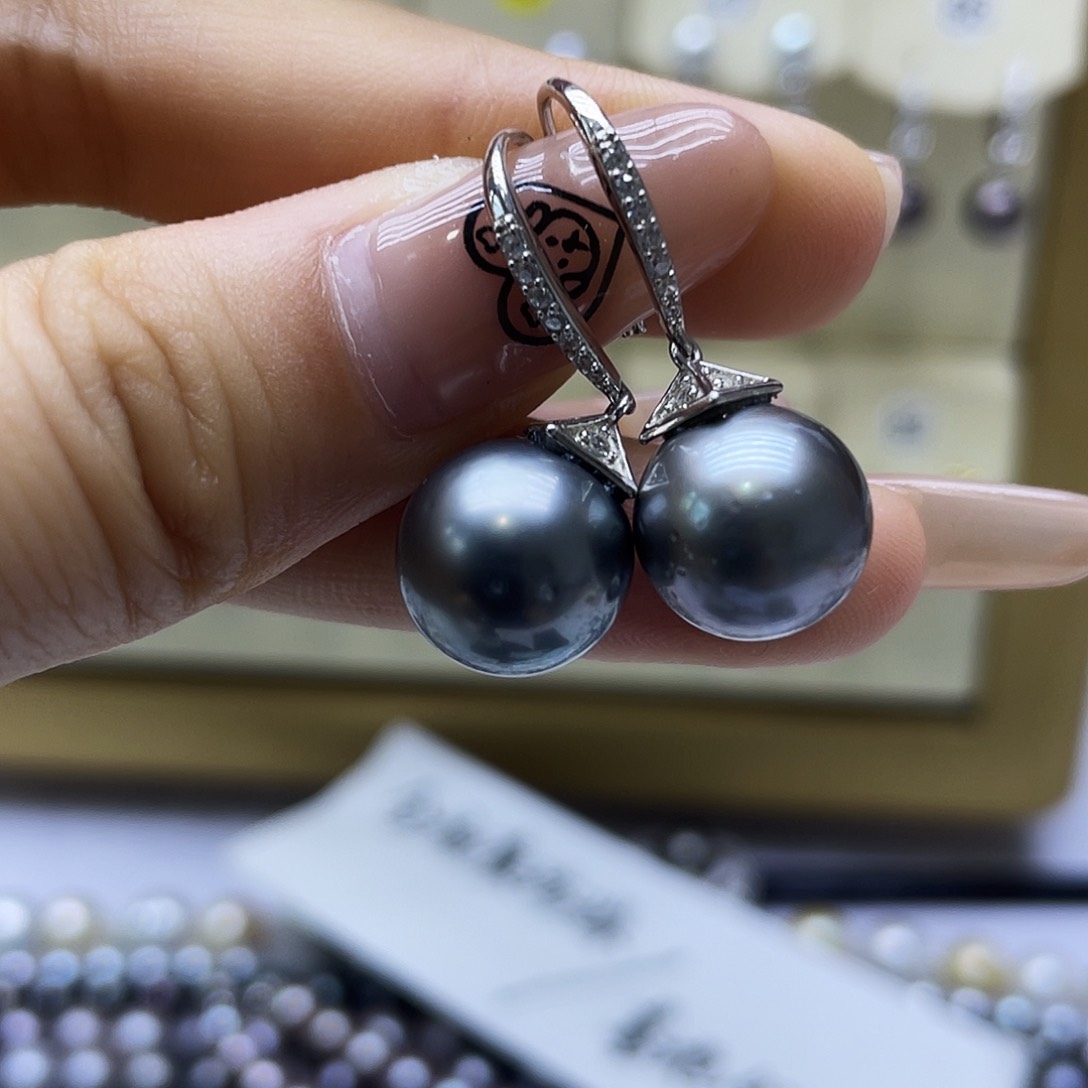 银S925镶嵌海水珍珠耳饰