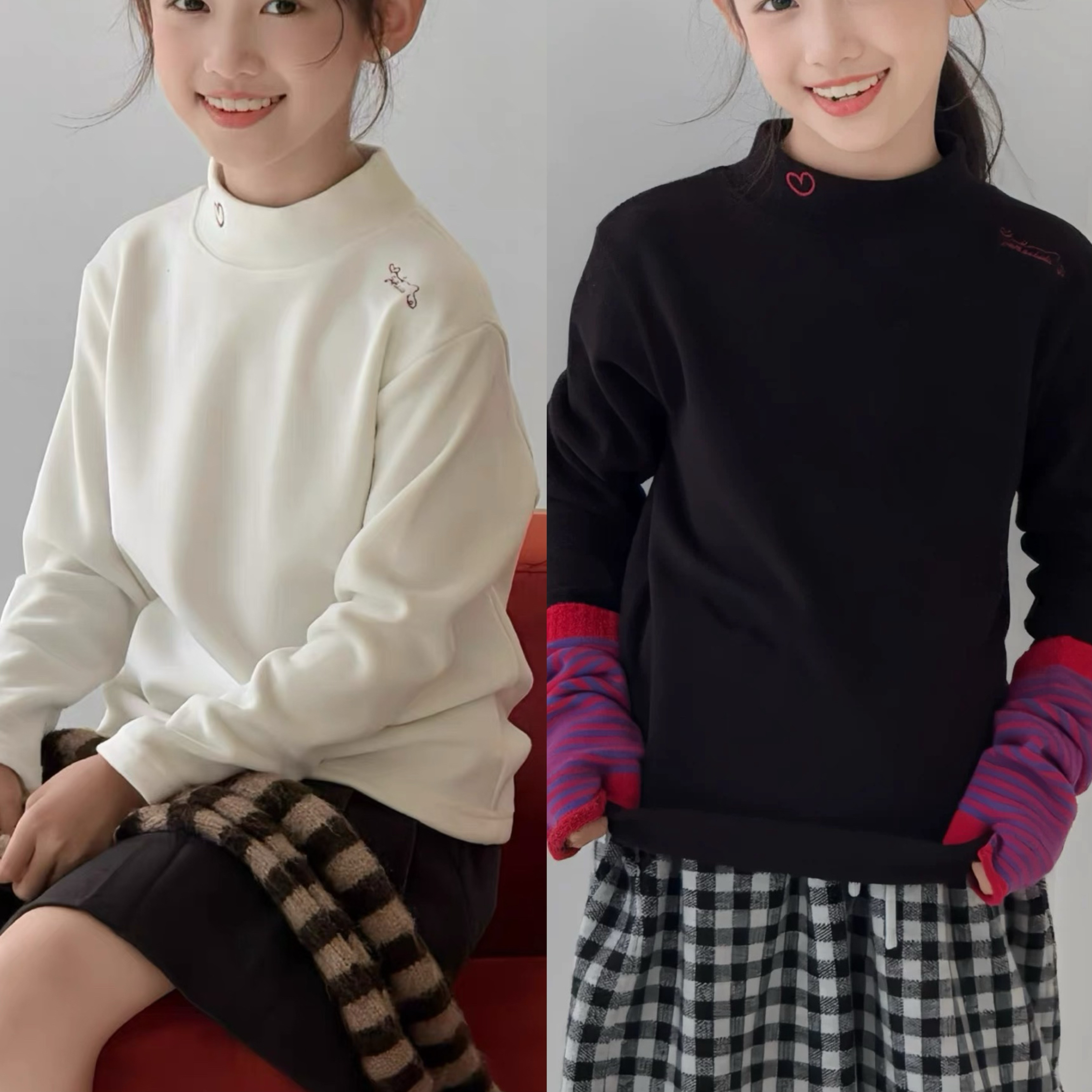 W童品，（ 现货 ）<7336编码>2025秋冬新款女童中大童加厚打底衫洋气