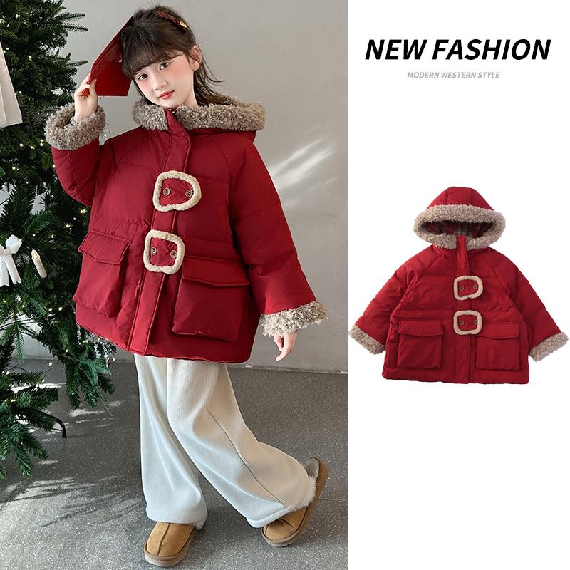 巴拉童年女童双面穿棉服冬季2025新款中大童新年棉袄洋气加厚保暖