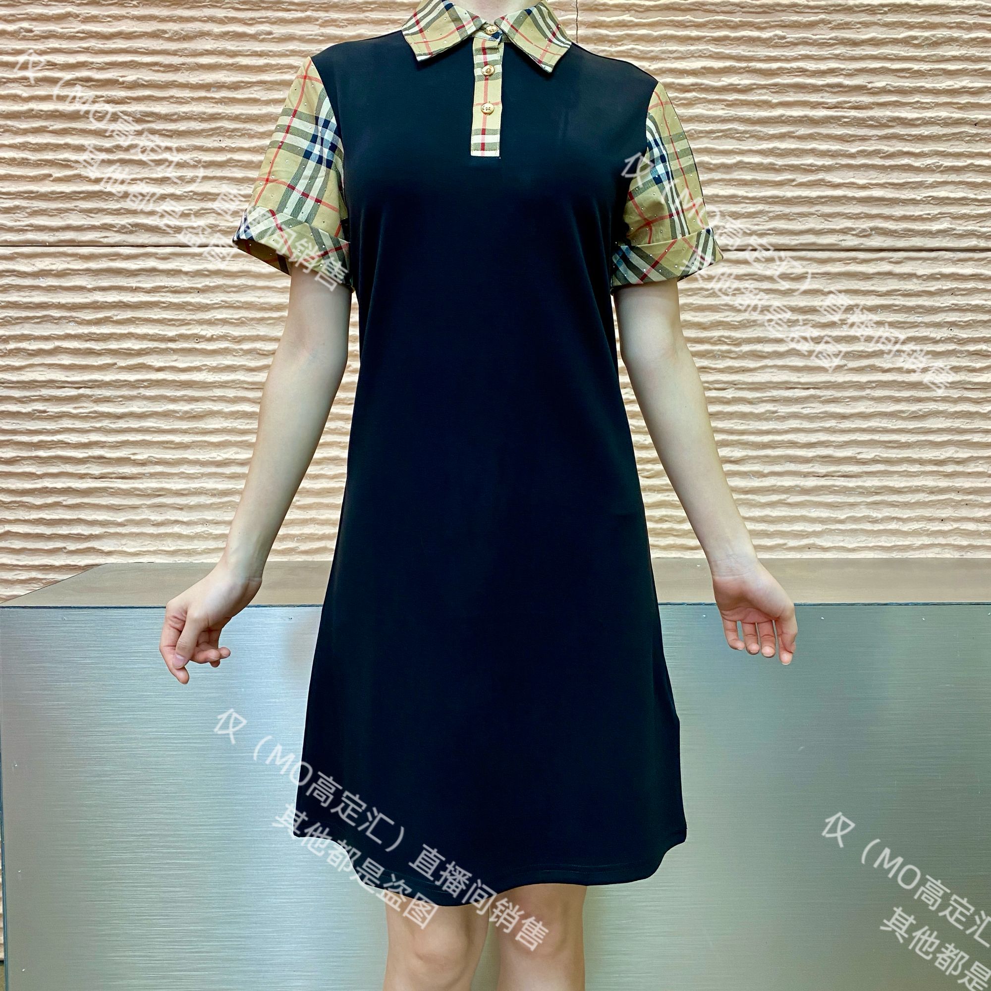 【93】星钻领长裙简约时尚潮流轻奢气质带钻长裙