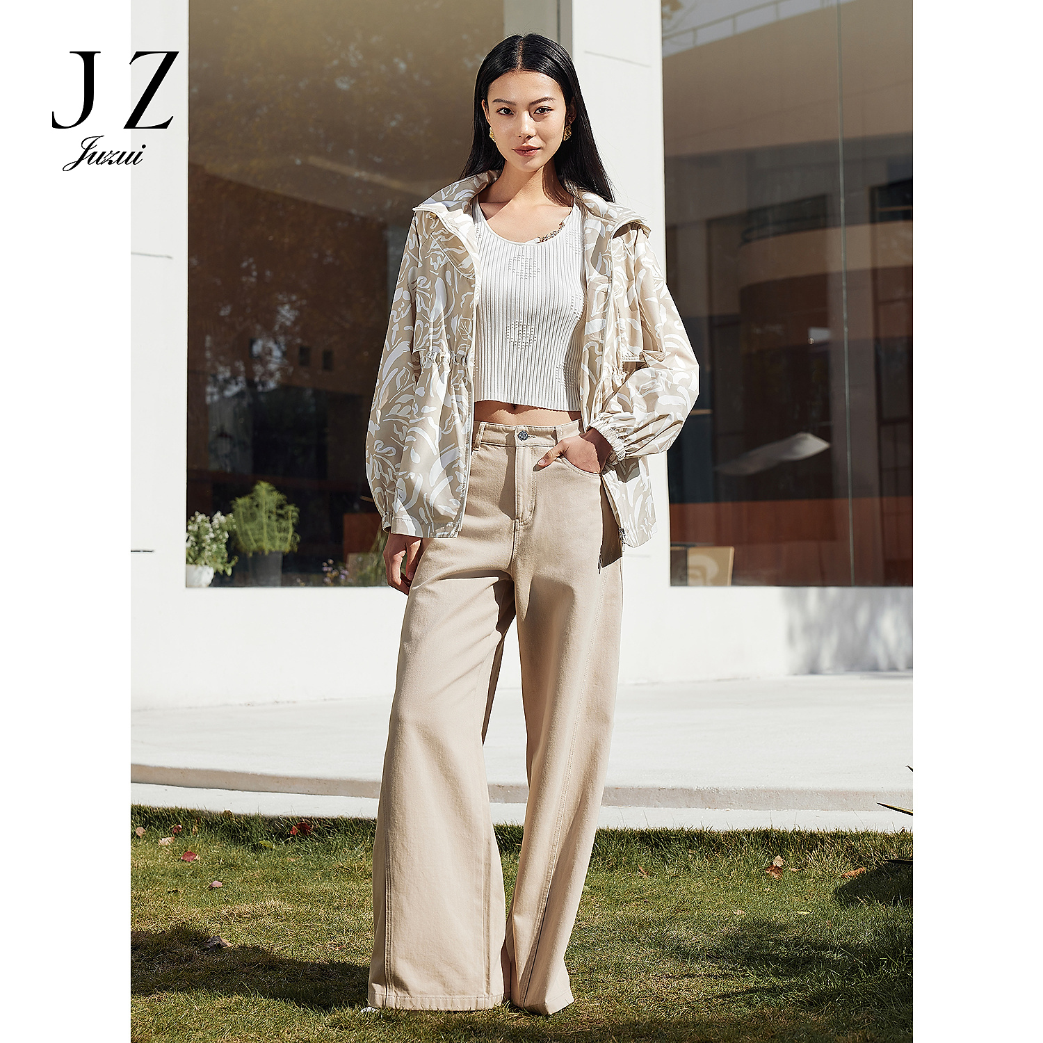 JUZUI玖姿JWFC12129商场同款cleanfit阔腿牛仔裤松弛女2025春新款