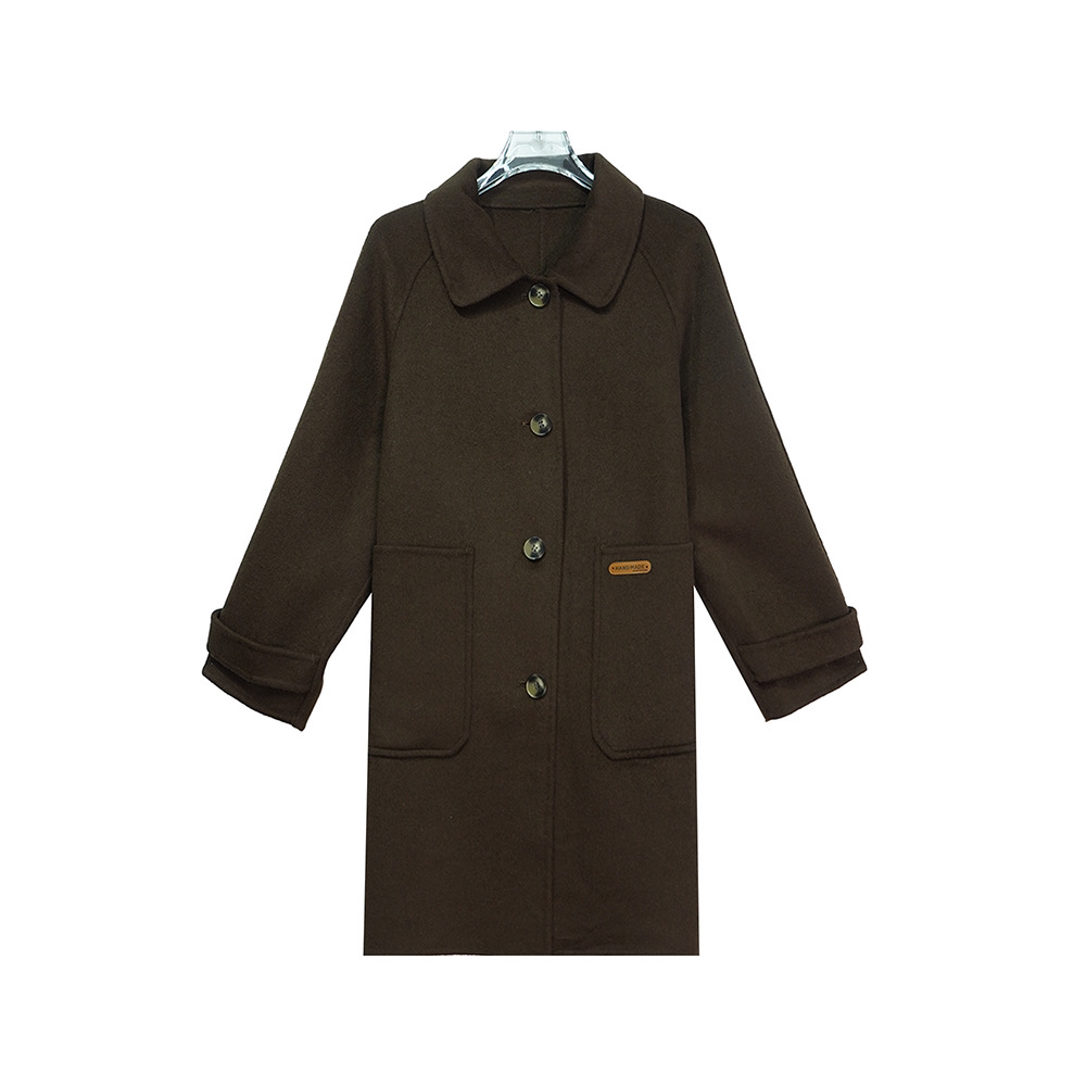 A701【新款】时尚高端赫本风秋冬直筒单排扣焦糖色毛呢外套