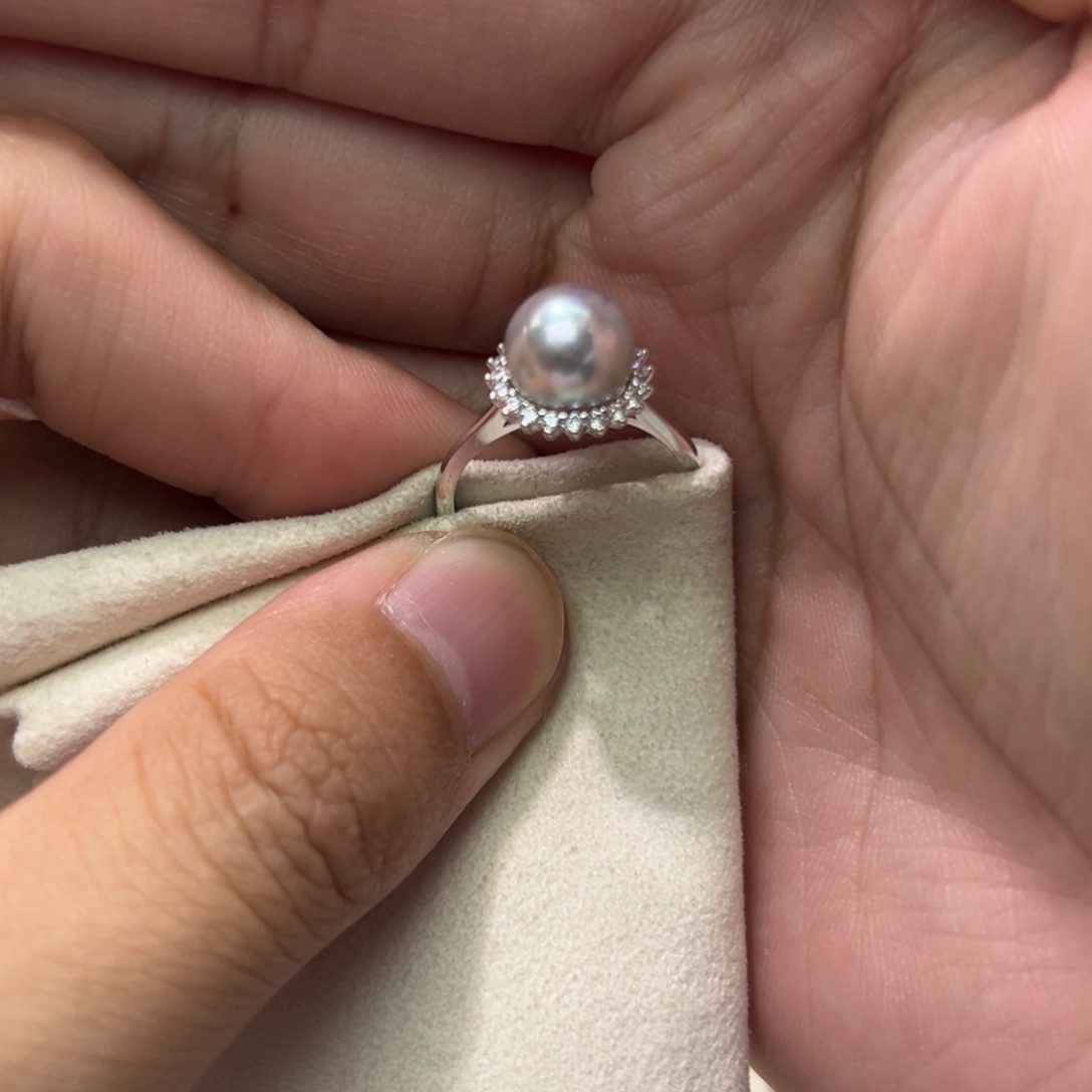 银S925镶嵌戒指海水珍珠8.5mm海水真多麻戒指