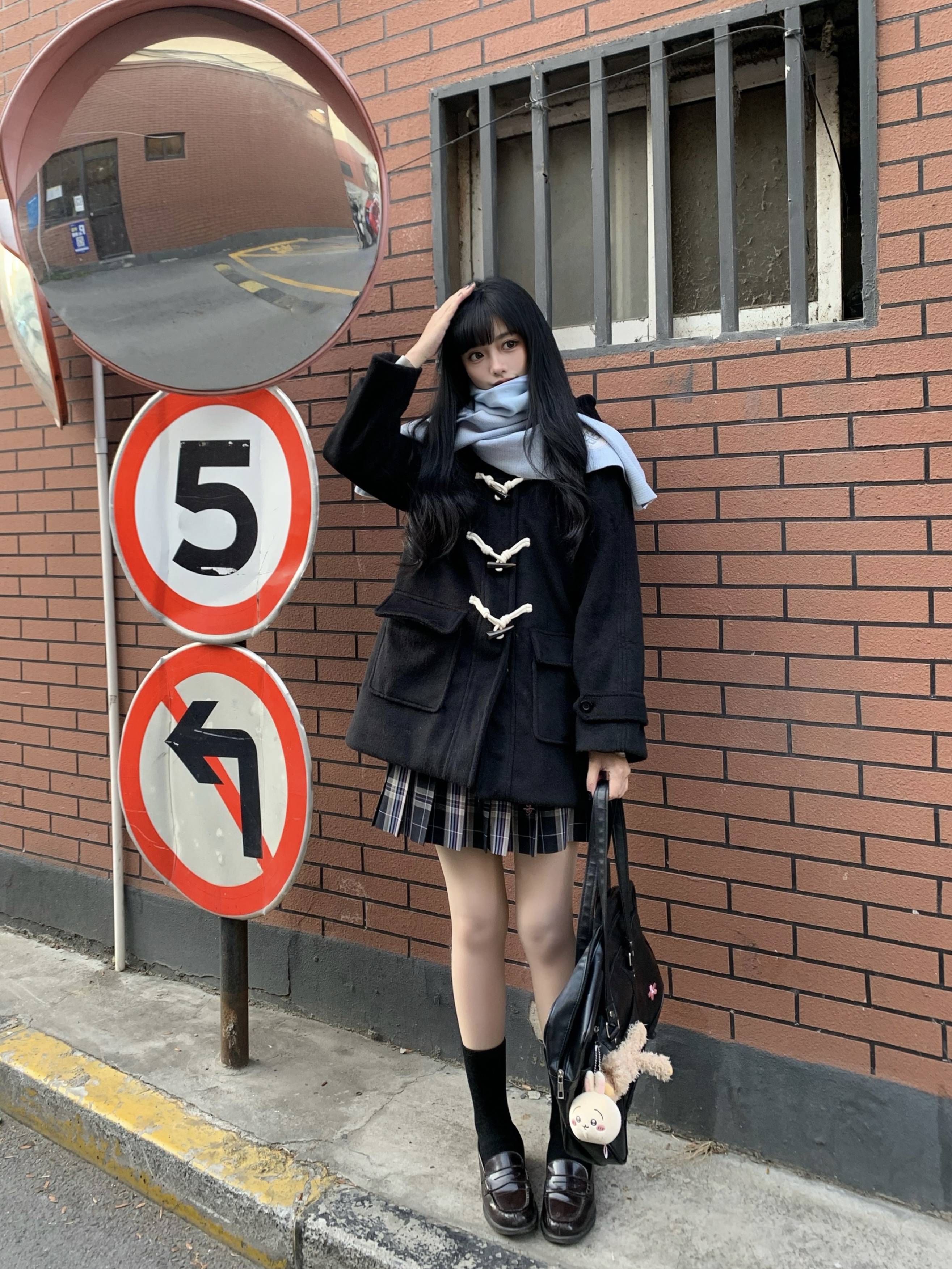 【京都女子】70%加绒羊毛学院牛角扣大衣秋冬小个子加厚毛呢外套