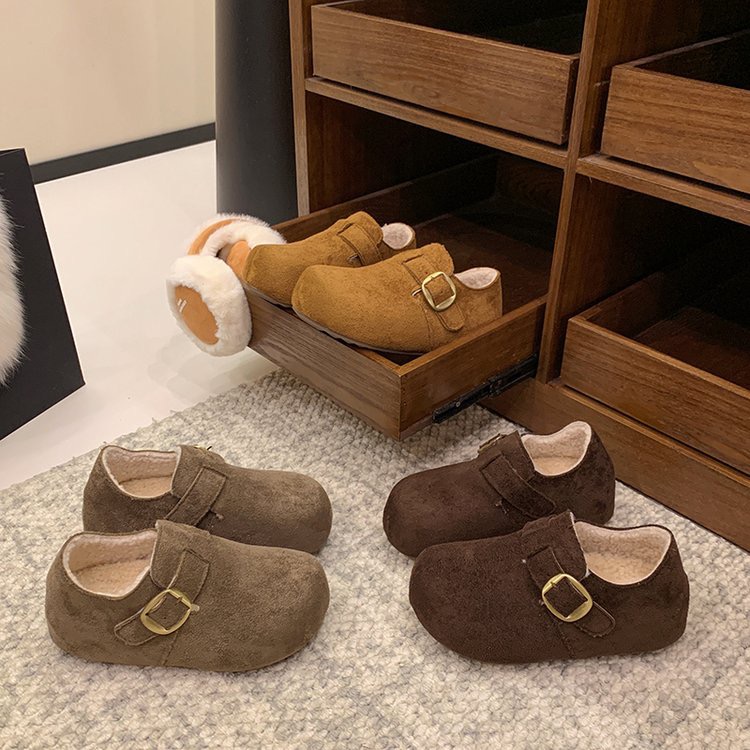 绒面包头勃肯鞋内增高外穿网红超火加绒加厚羊羔绒毛毛鞋秋冬新款