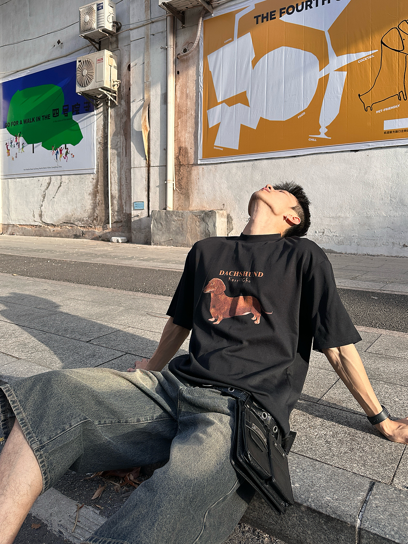 【腊腊火腿肠】Bloom Studio小狗印花桑蚕丝休闲亲肤宽松夏短袖T恤