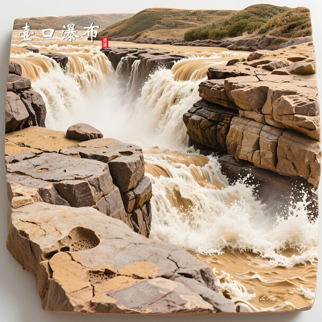 黄河壶口瀑布金属浮雕冰箱贴磁吸立体陕西旅游景点纪念品伴手礼