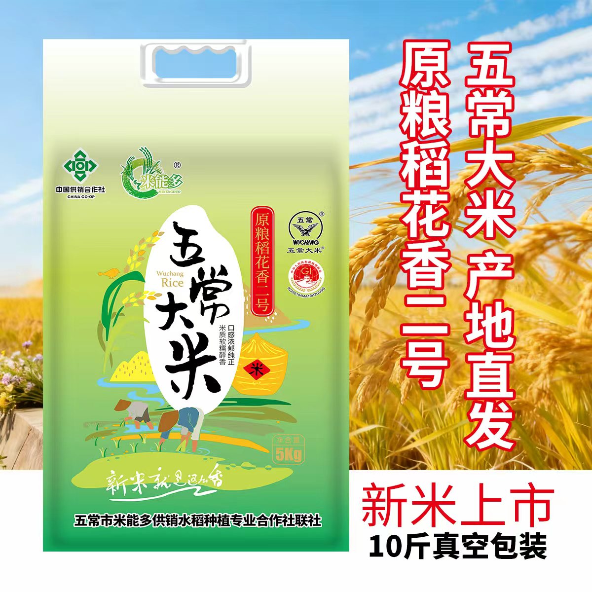 2025新米【米能多】五常稻花香二号原粮5kg真空手提包装 鲜米现磨