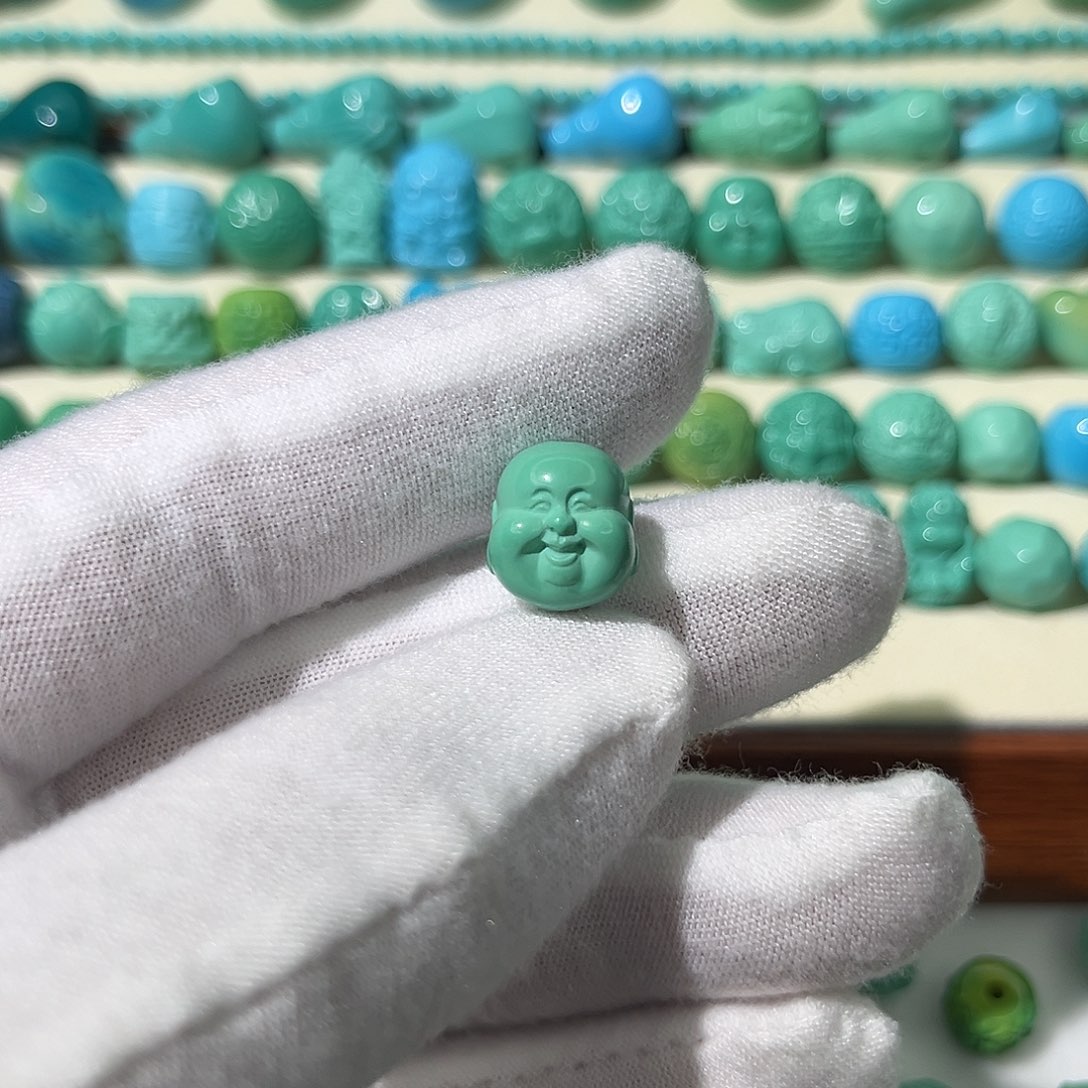 高瓷绿弥勒佛头直径11.8