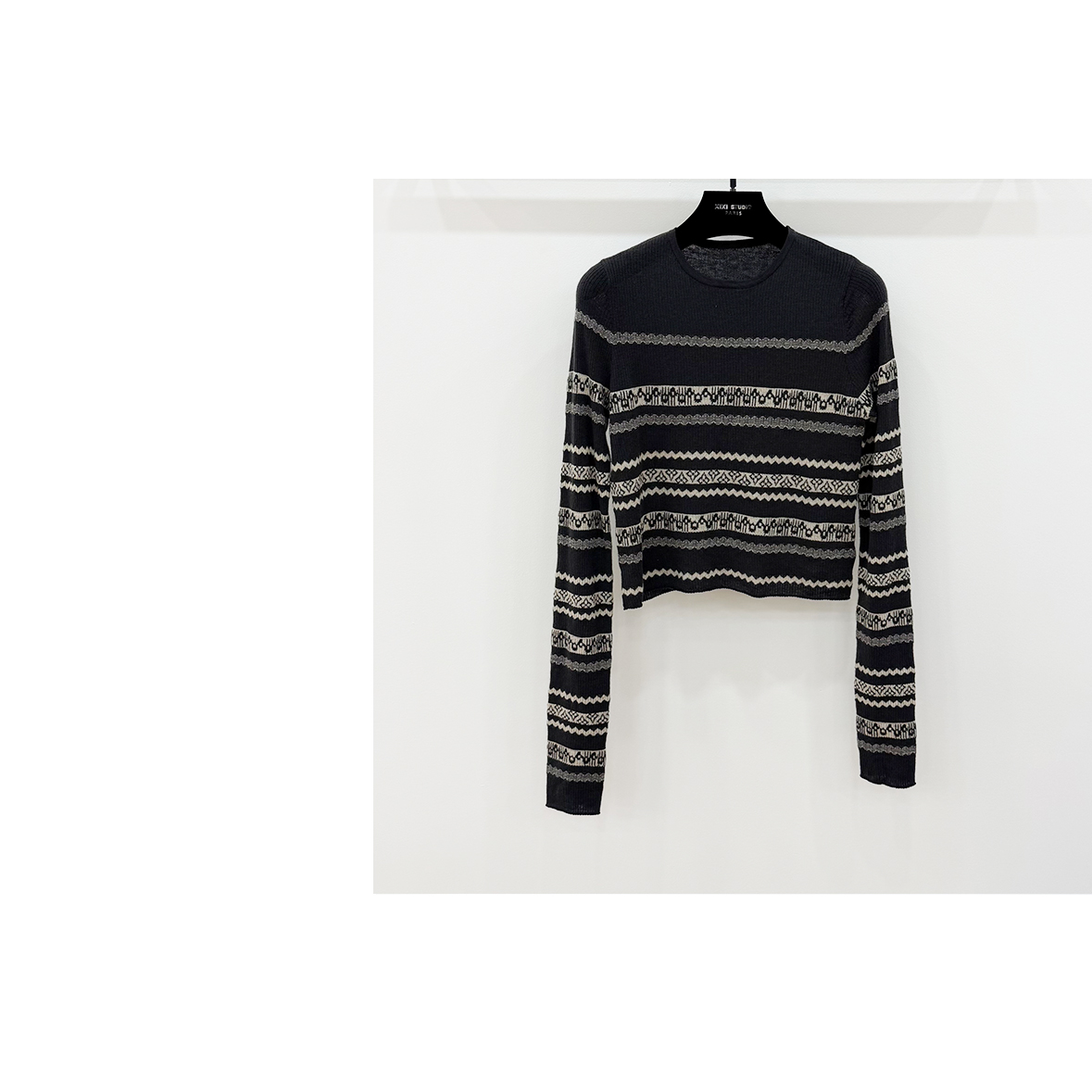 【西西高定】慵懒风长袖圆领提花条纹拼色毛针织衫