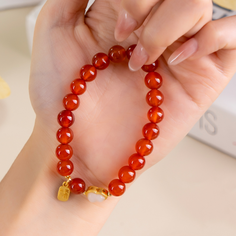 天然红玛瑙小葫芦福牌手链 SL040