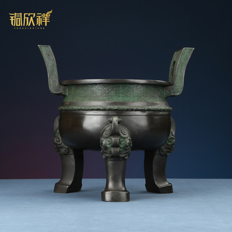 铜欣祥 黄铜《仿古绿楚大鼎》摆件办公室家居装饰高端商务工艺品