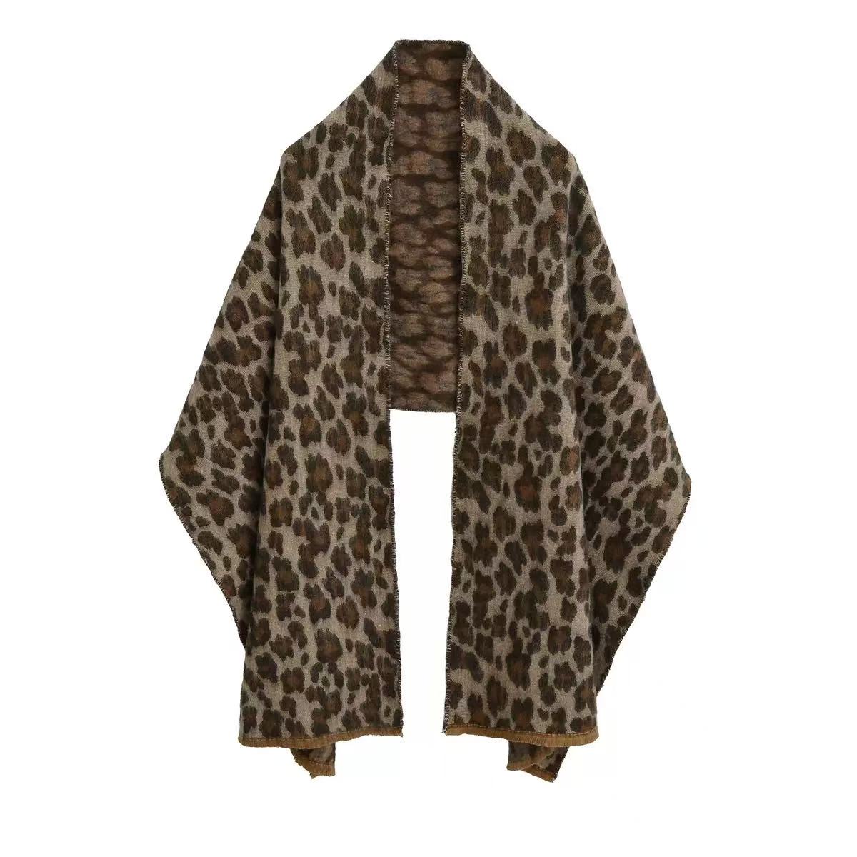 【周炸炸】雾感高级提花豹纹百搭保暖含羊毛围脖围巾#688608