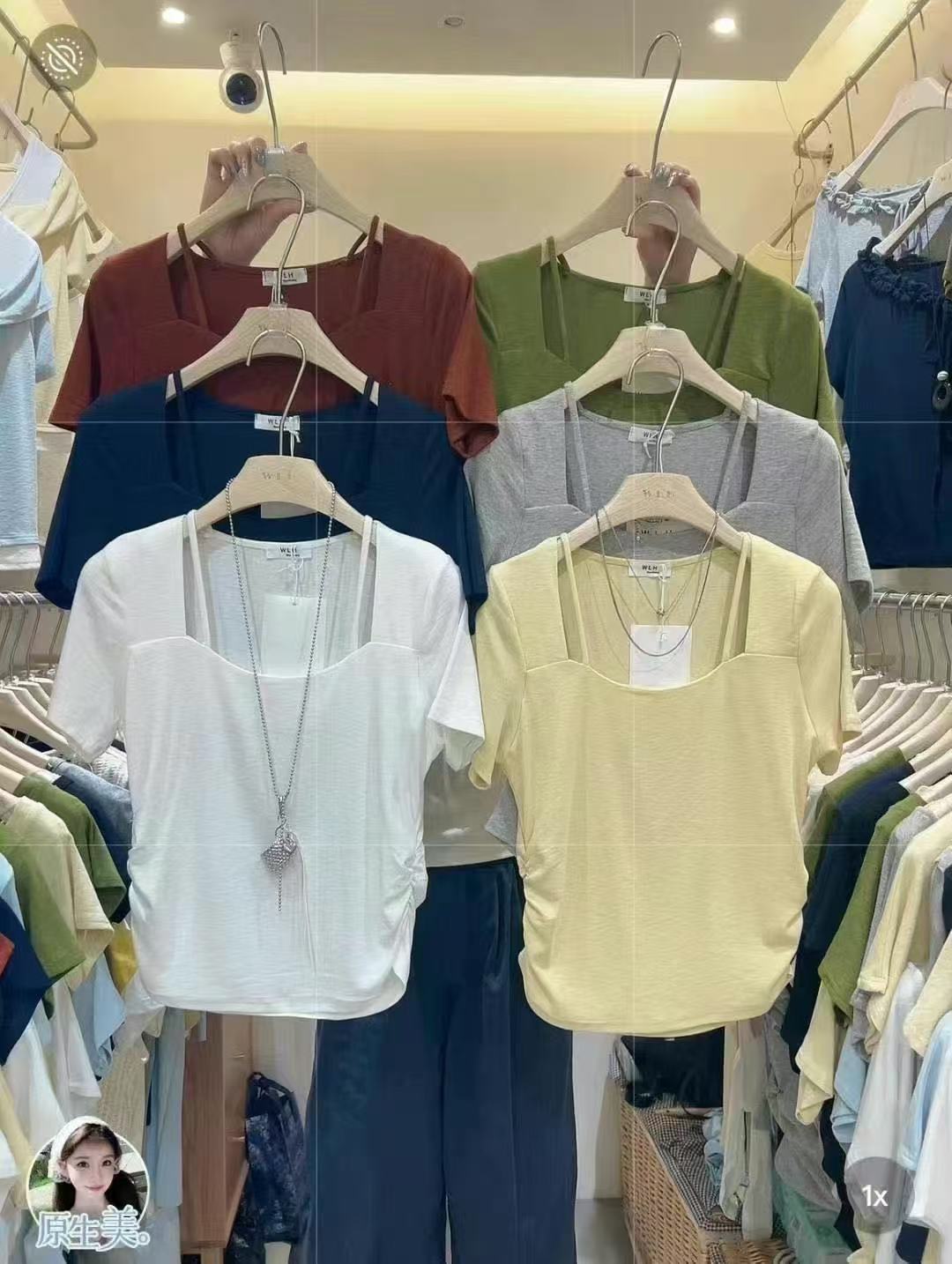 MAMIE【美丽公式】夏季韩版设计感褶皱显瘦百搭休闲纯色短袖上衣
